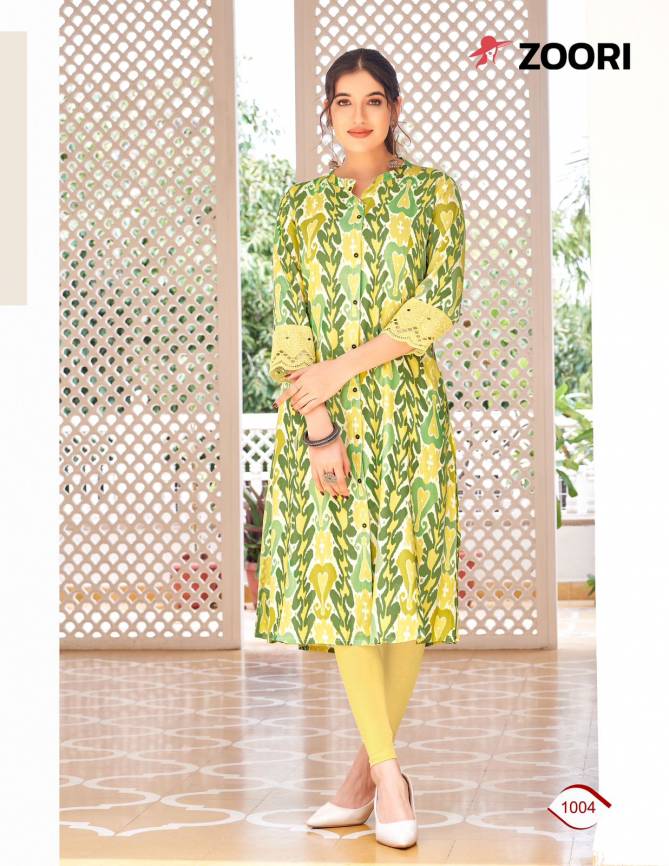 Aadhya By Zoori Rayon Printed Designer Kurti Wholesale Suppliers In Surat
